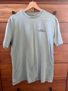 Seek Discomfort Sage Green "Always Dream Never Stop" Graphic" S/S Tee Size L